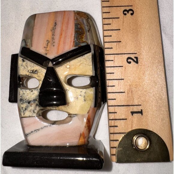 Mini Multicolor semi precious Stone native mexican Mask Figurine Onyx Marble - Picture 6 of 6